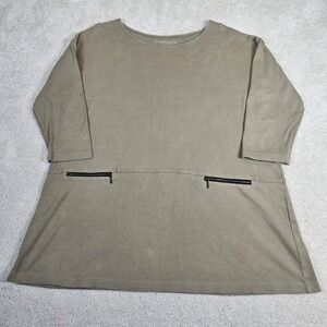 Womens Soft Surroundings Mirage Tunic 3/4 Sleeve Khaki Zipper Pockets Size Small
